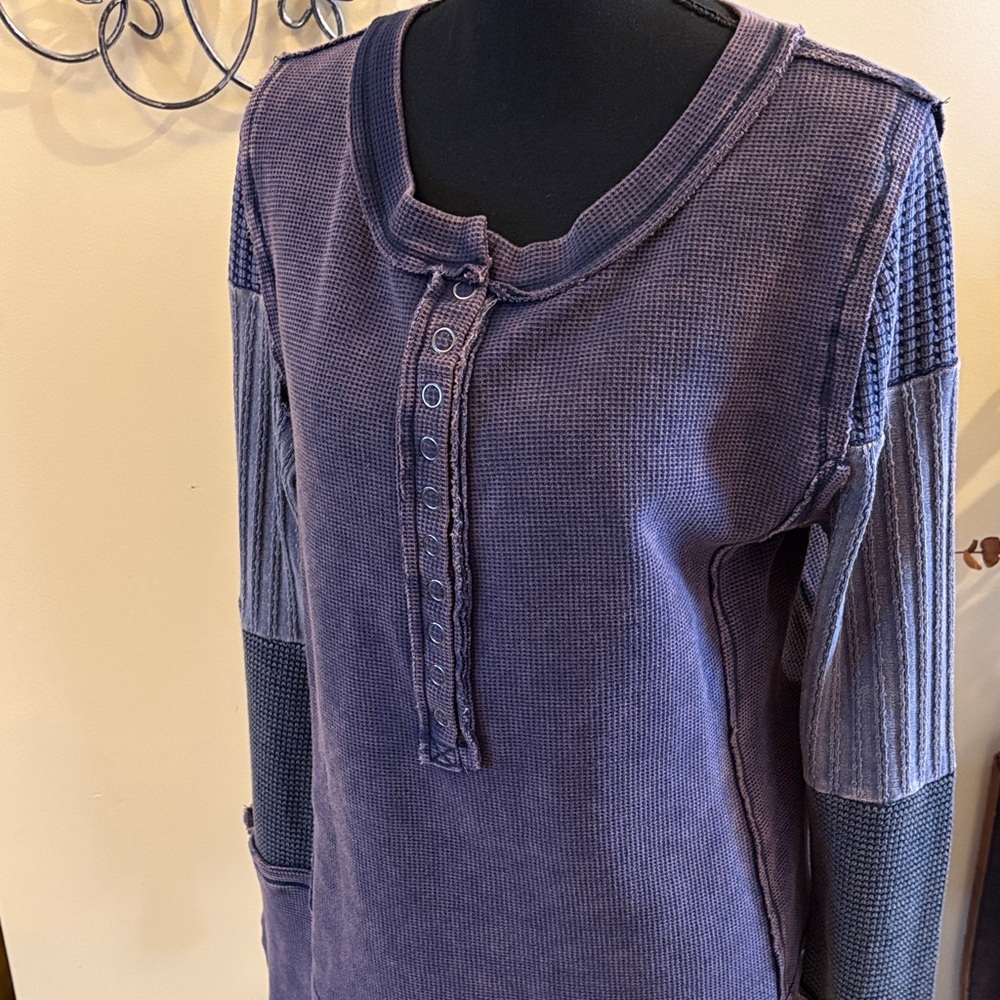 Oli & Hali Bluish-Purple Waffle Textured Henley - Picture 9 of 16